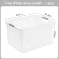 Cesta de almacenamiento de plástico blanco grande con asas y diseño de rejilla - Blanco Puro Profundo Grande