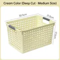 Cesta de almacenamiento de plástico crema con asas, tamaño mediano 30,5x21,5x17,5cm - Crema Profundo Mediano