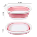 Portable collapsible pink washbasin showing expanded and folded storage dimensions - L / Pink