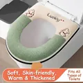 Universal soft thickened plush toilet seat cover with cute green cartoon rabbit pattern - Thickened Zipper Style (With Handle) / Patchwork Green