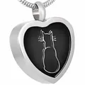 Pendentif urne pour animaux en forme de cœur avec contour de chat et chaîne - Style Cœur Chat / Argent