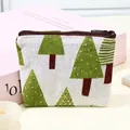 Small canvas coin purse with cute green pine tree pattern and brown zipper closure - Christmas Tree