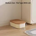 Medium flat rectangular storage box with lid, cream and brown, 24.5x17.5x8cm - Medium Size - Flat Style (With Lid) / 24.5x17.5x8cm