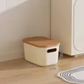 Medium heightened cream desktop storage box with brown lid and side handles for home - Medium Size - Heightened Style (With Lid) / 24.5x17.8x13.5cm