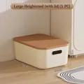 Large plastic desktop storage box with brown lid, cream body, size 35x24.5x14.5cm - Large Size - Heightened Style (With Lid) / 35x24.5x14.5cm