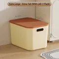 Extra large tall cream storage box with orange lid and handles for home organization - 35x24.5x23cm