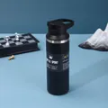Close-up of black 304 stainless steel insulated sport water bottle with handle - 550ml / Black
