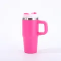 Pink 304 stainless steel insulated tumbler with ergonomic handle and straw - 14oz / Rose Red