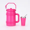Set borraccia termica rosa grande capacità in acciaio inox con manico e cannuccia - Rosso rosa