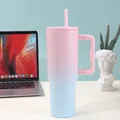 40oz pink-blue gradient stainless steel vacuum tumbler with handle and straw detail - 40oz / Pink Blue Gradient