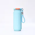 Blue can-shaped insulated bottle detail with braided carry strap and flip-top lid. - 500ml / Light Blue