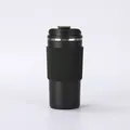 Sleek matte black vacuum insulated coffee tumbler with textured non-slip silicone grip sleeve - 500ml / Dark Green