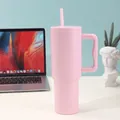 Details of pink 40oz insulated stainless steel tumbler with handle and straw - 40oz / Pink