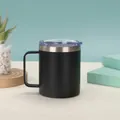 Schwarzer 12oz vakuumisolierter Edelstahl-Kaffeebecher mit Griff und klarem Deckel - 12oz / Schwarz