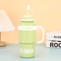 Mintgroene geïsoleerde roestvrijstalen beker met rietje en ergonomisch handvat detail - 1000ml / Lichtgroen
