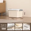 Durable medium cream plastic storage box with buckle lid and handles, 29x20x15cm - Medium (29x20x15cm) / Cream