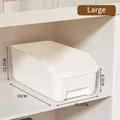 Large white stackable plastic storage bin for cabinet organization, 35x19.5x13.5cm - L / White