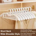Space-saving white wide shoulder hanger featuring a non-slip short neck design - Wide Shoulder Short Neck Style / 10 Pieces Pack
