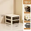 2-tier minimalist cream desktop storage box with transparent brown drawers for organizers - 2-Tier / 13x16.5x11.5cm / Cream