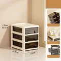 Cream white 3-tier desktop organizer with 13cm width and transparent brown drawers - 13x16.5x16.5cm