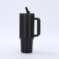 40oz matte black insulated stainless steel tumbler with handle and straw for cars - Black