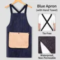 Professional blue striped waterproof kitchen apron with a detachable hand towel - Waterproof Striped Style (With Hand Towel) / 1 Piece / Blue