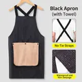 Black pinstripe waterproof kitchen apron with hand towel pocket and no-tie straps - Waterproof Striped Style (With Hand Towel) / 1 Piece / Black