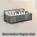 Medium black wall-mounted mesh bathroom storage basket with 2 traceless adhesive hooks - Medium Storage Rack / Black