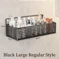 Large black metal wire wall-mounted bathroom storage basket with grid design detail - Large Storage Rack / Black