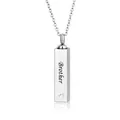 Polished silver rectangular bar urn necklace for ashes with Brother engraving and stone - March (Light Blue Rhinestone)