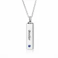 Silver stainless steel cube cremation pendant with Brother engraving and blue stone - September (Dark Blue Rhinestone)
