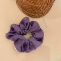 Close-up of vintage purple satin scrunchie with sparkling silver rhinestone trim edge detail - Milkshake Purple