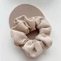 Close-up of a beige ribbed fabric French scrunchie hair tie elegant hair accessory - Diagonal Stripe Scrunchie (9#) / Gray