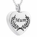 Herzförmige Edelstahl-Gedenk-Urnenkette mit Mum-Gravur in silbernem Finish für Damen - Mum Stil (mum)