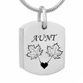 Memorial aunt cremation urn necklace in stainless steel with engraved maple leaf - Aunt