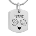 Stainless steel cremation urn pendant for wife with maple leaf and heart engraving - Wife