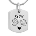 Silver stainless steel memorial urn necklace for son with maple leaf and heart motif - Son