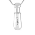 Stainless steel baseball bat cremation urn necklace with Grandpa text engraving. - Grandpa