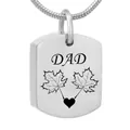Silver stainless steel memorial urn necklace with DAD engraving and heart maple leaves - Father