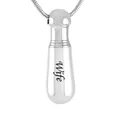 Silver stainless steel baseball bat cremation urn pendant engraved with Wife text - Wife