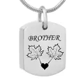 Stainless steel brother memorial cremation urn pendant featuring maple leaf engraving - Brother