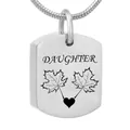 Stainless steel cremation urn necklace for daughter with engraved maple leaves and heart - Daughter