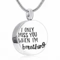 Stainless steel round cremation urn necklace with sentimental engraving - Round Cremation Urn Pendant / Silver