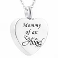 Herzförmige Feuerbestattung Urne Halskette für Asche mit Engel Gravur - Mommy Of An Angel Herz (54134645646) / Silber
