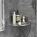 No-drill transparent corner shower shelf with ripple pattern for bathroom storage - Without Hooks / Clear