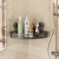 Smoky gray wall-mounted triangle corner shower shelf for bathroom storage and organization - Without Hooks / Transparent Gray