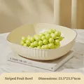 Elegant luxury cream-colored striped fruit bowl with gold rim decoration, size 23.5x23.5x6cm - Striped / Standard (23.5x23.5x6cm)