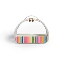 Clear PVC cosmetic bag with a colorful rainbow straw base and double gold zippers. - Rainbow Stripe Large