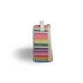 Side profile of a rainbow woven straw semi-circle cosmetic bag with white handle and gold zipper - Rainbow Stripe Small