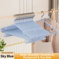 Sky blue thickened non-slip plastic coated clothes hanger with wide shoulder design - Thickened (45g) / Upgraded with Hook - Blue